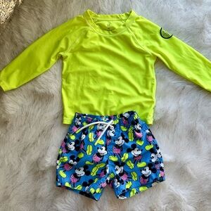 GAP Kids Neon Yellow Rashguard with Blue Mickey Swim Shorts